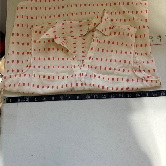 Talbots Nantucket Women's Cream & Orange Dotted Sleeveless Button-Down Blouse SM - Picture 7 of 13